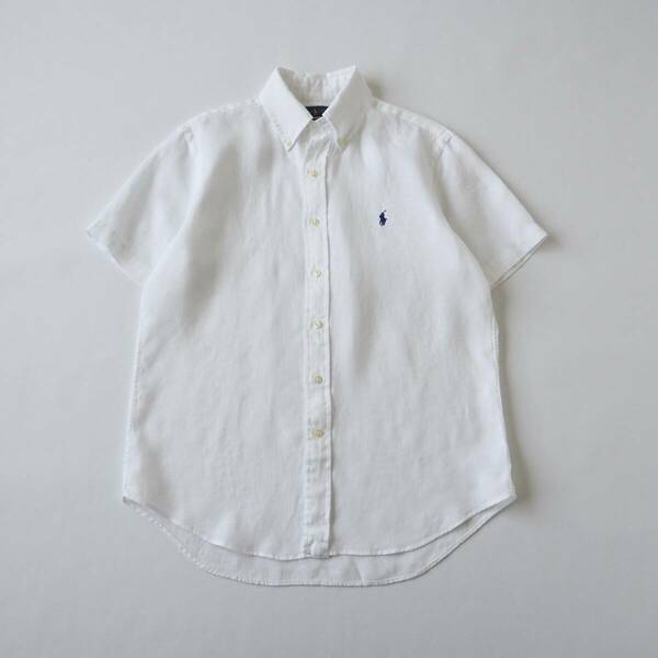 ラルフローレン　Ralph Lauren　リネン１００％　BDシャツ　半袖　ホワイト　メンズ　美品