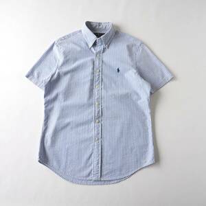 ラルフローレン　Ralph Lauren　シアサッカーシャツ　半袖　ストライプ柄　ブルー　美品　メンズ