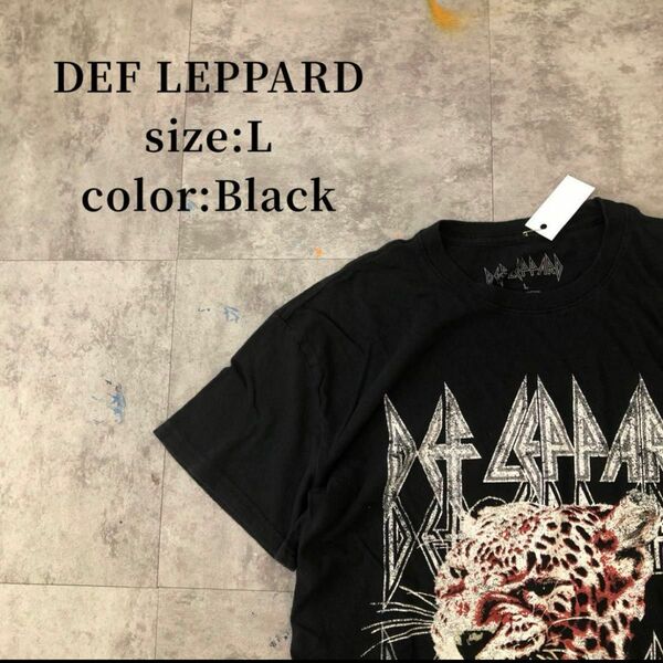 デフ・レパード DEFLEPPARD バンドTシャツ アメカジ 古着 古着 Tシャツ プリント 黒 半袖 ロゴ