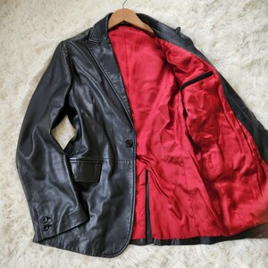  прекрасный товар Linea nachula-re[ подавляющий .. красный овечья кожа редкий размер XL]LINEA NATURALE tailored jacket кожаный жакет черный 