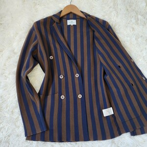  beautiful goods Beams Heart [ double Anne navy blue summer knitted ball do stripe jacket size 44 S corresponding ]BEAMS HEART navy Brown 