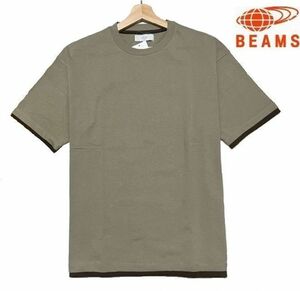 ◆H8 新品 ビームス BEAMS フェイクレイヤード クルーネック 半袖Tシャツ【M】ベージュ 重ね着