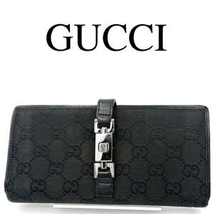 GUCCI グッチ 長財布 ジャッキー GGキャンバス ロゴ金具 ブラック