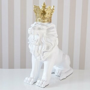 【アウトレット】120,000円 王冠のライオン オブジェ ビッグ ホワイト アンティーク調 ロココ調 ヨーロピアン 姫系 置物 ライオン アニマル