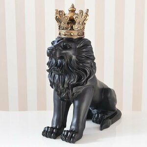 【アウトレット】120,000円 王冠のライオン オブジェ ビッグ ブラック アンティーク調 ロココ調 ヨーロピアン 姫系 置物 ライオン アニマル