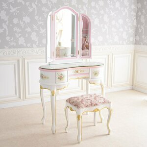 [ outlet ]400,000 jpy ROCOCO Anne towa net new model dresser ( stool attaching )( glass tabletop attaching ) cat legs European hand paint 