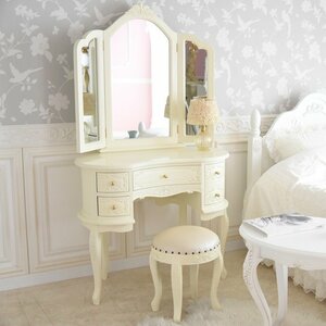 [ outlet ]298,000 jpy dresser s tool set import furniture antique style European three surface mirror dresser dresser white WH white 