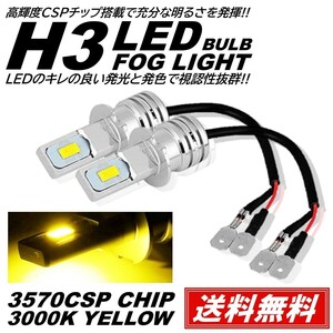 【送料無料】H3 爆光 LED 3570chip ハイパワーLED フォグランプ フォグライト 3000K DC12V イエロー イエローフォグ