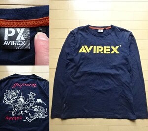 【PX AVIREX】和柄 日本地図 長袖 Tシャツ ネイビー SIZE:LARGE (アヴィレックス,上野商会,ロンT)