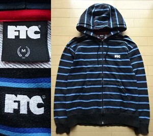 【FTC】ボーダー フルジップ スウェットパーカー ブラック×ブルー系 SIZE:MEDIUM (エフティ―シー)