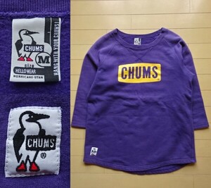 【CHUMS】ボックスロゴ 七分袖 スウェット トレーナー パープル SIZE:MEDIUM (チャムス,キャンプ,アウトドア)