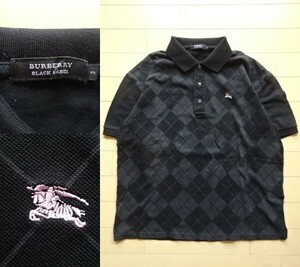 【BURBERRY BLACK LABEL】アーガイル 半袖 ポロシャツ ブラック SIZE:3 (バーバリーブラックレーベル,三陽商会)