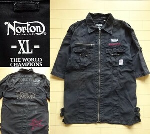 【Norton】半袖 ジップアップ ジャケット ブラック SIZE:XL (ノートン,カフェレーサー,バイカー,ライダース)