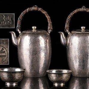 【流】煎茶道具 純銀 急須 一双 重量385g KV370の画像1