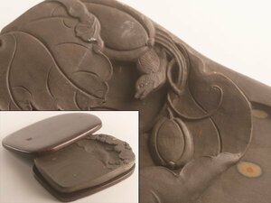 【流】中国美術 書道具 端渓石鳥彫刻 硯石 DH998