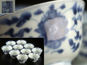 【流】中国美術 新渡 染付煎茶碗 十客 箱付 KV893