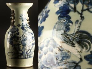 【流】中国美術 新渡 染付花瓶 高42.6cm DI006