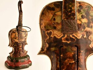 【流】古美術品 時代 鼈甲造バイオリン型置物 高53.5cm DI001