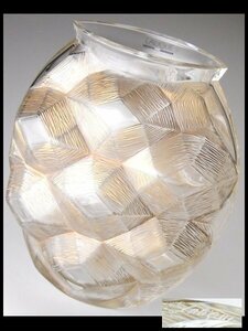 N640 LALIQUE ラリック クリスタル 日本20点特別限定作品 TORTUE トルチェ 亀甲 レリーフ 金彩 大型 ベース 花瓶 飾壷 26.5cm