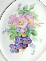 N808 Meissen マイセン ハンドペイント フルーツ フラワー ブドウ絵 大型 プラーク 陶板 飾額 33.5cm_画像4