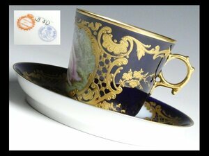 n933 西洋陶磁器 最高峰 SEVRES セーブル 豪華 金彩 コバルト 女性と天使絵 カップ＆ソーサー