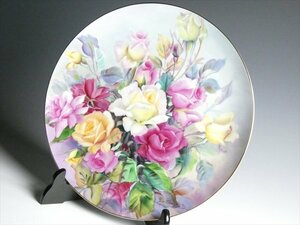N919 Old Noritake hand paint S.Kimura tree .. one autographed flower bouquet extra-large plate large plate ornament plate 35.5cm ③