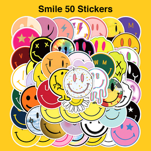 スマイル ステッカー 50枚セット PVC 防水 シール Smile スマイリー ニコニコ 笑顔 ニコちゃん ピースマーク ラブ&ピース