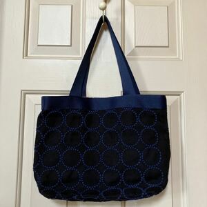  mina perhonen hand made tote bag shoulder bag bottom inset equipped tambourine s Lee pin glow z navy linen cloth 