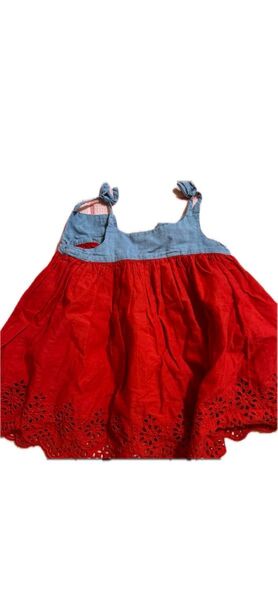 美品 baby GAP 80センチ デニム 赤レースワンピース チュニック ワンピース ノースリーブ ギャップ GAP 赤ちゃん