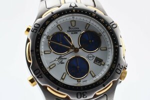 美品 ブローバ マリンスター DW-W664 クロノグラフ デイト ラウンド コンビ クォーツ メンズ 腕時計 BULOVA