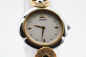 美品 石付き セイコー クレドール 18K 1E70-2050 ラウンド コンビ クォーツ レディース 腕時計 SEIKO CREDOR