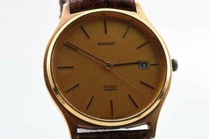 稼働品 シチズン エクシード デイト ラウンド ゴールド 4-795580 メンズ 腕時計 CITIZEN EXCEED