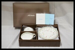 未使用 Noritake 花更紗 ティー コーヒー 碗皿 ペアセット カップ＆ソーサー P59387A/4409 ノリタケ ボーンチャイナ