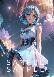 184 sailor Mercury Pretty Soldier Sailor Moon same person fan art anime game manga same person A4 illustration lustre paper A4 poster 