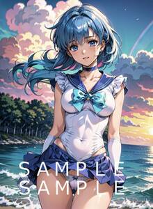 154 sailor Mercury Pretty Soldier Sailor Moon same person fan art anime game manga same person A4 illustration lustre paper A4 poster 