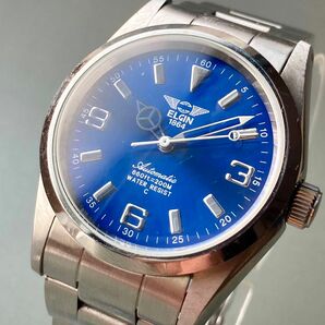 【動作品】エルジン ELGIN メンズ 腕時計 自動巻き 男性 ブルー アメリカ