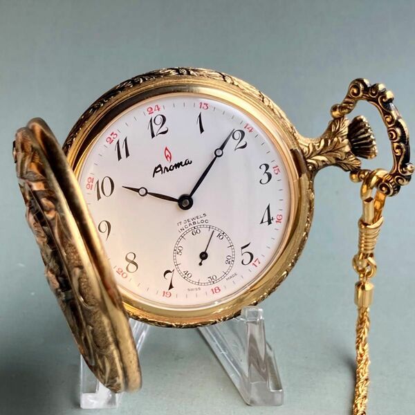 【動作品】Aroma アロマ アンティーク 懐中時計 手巻き スイス ハンター