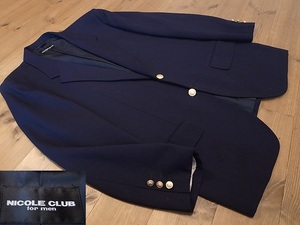 日本製 NICOLE CLUB ニコル ウール ２釦 紺 ブレザー テーラード ジャケット 金釦 サイズ L 大きめ