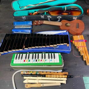 e2276 used musical instruments large amount set sale violin harmonica xylophone Piaa nika melodica recorder ukulele ke-na sun po -nya