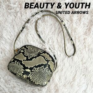 【新品未使用】 BEAUTY&YOUTH レザーミニジップショルダーバッグ パイソン柄 ショルダーバッグ ミニバッグ ポシェット