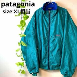 希少XL相当/USA製/美品/patagonia パタゴニア シェルドシンチラジャケット ナイロンジャケット エメラルドグリーン メンズ 胸ロゴ