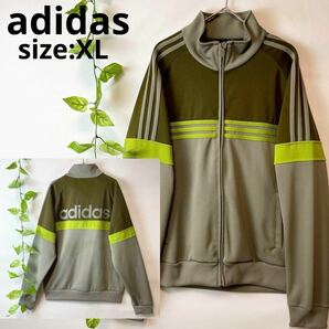 激レア/美品/XLサイズ/ベロア/バックロゴ/adidas アディダス トラックジャケット ジャージ カーキブラウングレー マルチカラー メンズ Y2K