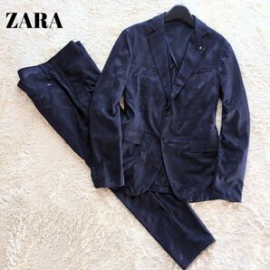 ZARA メンズ スーツ M相当 セットアップ 紺 ネイビー カモフラ 迷彩 夏 ザラ サマースーツ カジュアルスーツ