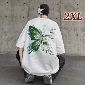 【2XL】メンズ　大きいサイズ Ｔシャツ　半袖　プリント　男女兼用　ホワイト