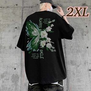 【2XL】メンズ　大きいサイズ Ｔシャツ　半袖　プリント　男女兼用　ブラック