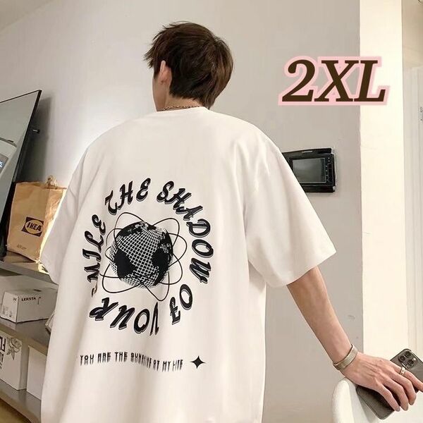 【2XL】メンズ　トップス　Ｔシャツ　半袖　バックプリント　男女兼用　ホワイト