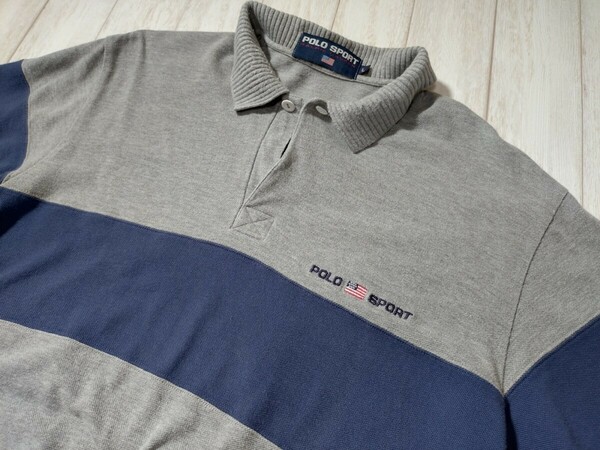 90s POLO SPORT ポロスポーツ 半袖 ラガーシャツ ポロシャツ L 検索 ラルフローレン RRL 古着 ヴィンテージ ボーダー アメカジ 