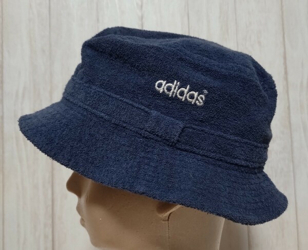 80s adidas アディダス パイル地 タオル地 バケットハット ネイビー 検索 帽子 CAP キャップ 90s ヴィンテージ ATP 古着 女子 キッズ