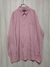 90s ラルフローレン Ralph Lauren Classicfit BDシャツ XXL ストライプ ピンク 桜 検索 ビッグシャツ 開襟 オープンカラー ヴィンテージ _画像2