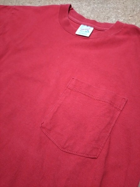 90s USA製 ポケットTシャツ ポケT 無地 ソリッドカラー 赤 レッド 単色 M 古着 ヴィンテージ 検索 アメカジ チャンピオン ラッセル 